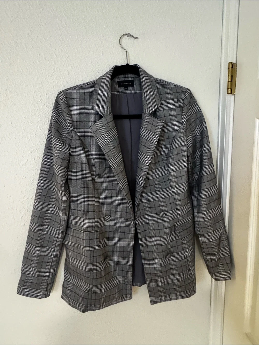Majorelle Plaid Double-Breasted Blazer in Gray and Black - Picture 1 of 2